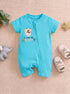 I Love Mummy Embroidered Zip-Up Romper (Turquoise)