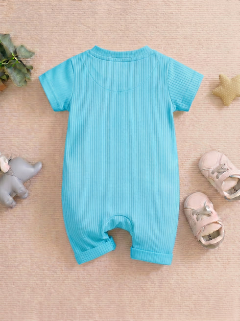 I Love Mummy Embroidered Zip-Up Romper (Turquoise)