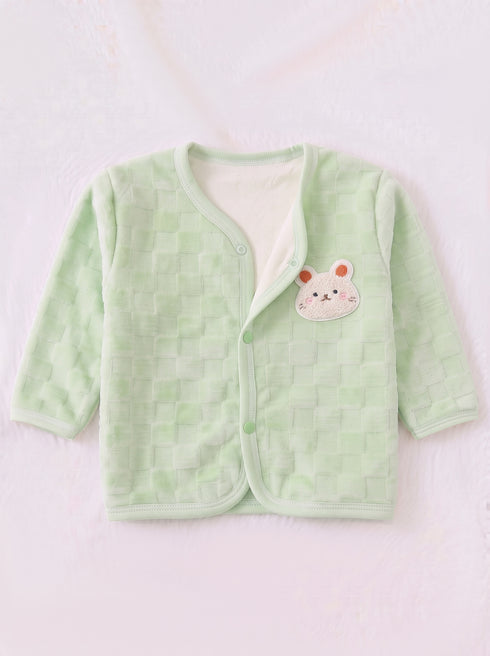 Bunny Embroidered Checkered Plush Fleece Co-ord Set