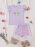 Kitten Love Embroidered Ruffle Sleeve Interlock Short Set