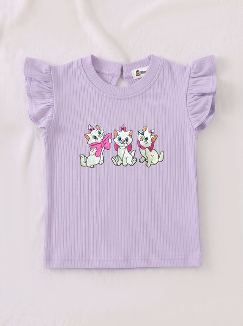 Kitten Love Embroidered Ruffle Sleeve Interlock Short Set