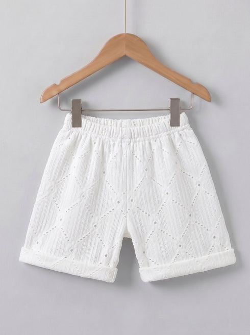 Playful White Jacquard Textured Polo Short Set