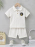 Playful White Jacquard Textured Polo Short Set