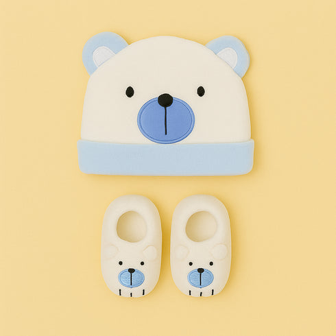 2 Pcs Baby Bear Newborn Cap & Bootie Set
