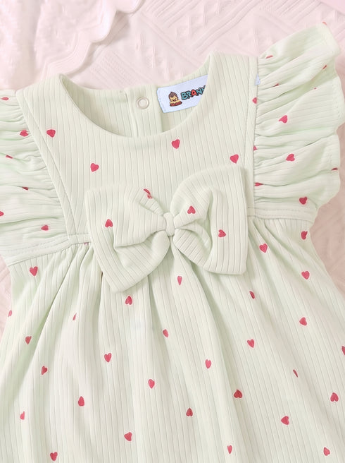 Heart Printed Bow Detail Frill Romper