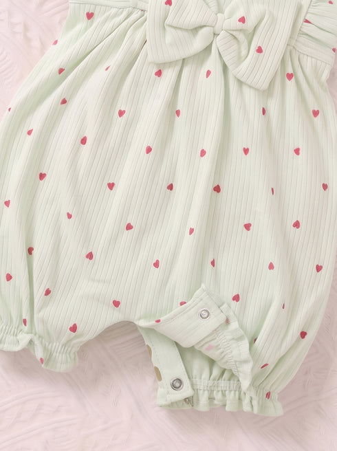 Heart Printed Bow Detail Frill Romper
