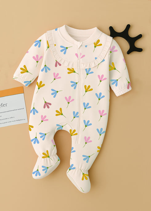 Gentle Garden Frilled Zipper Fleece Footed Sleepsuit