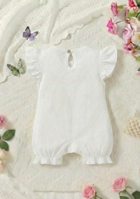 Bunny Bow Printed Flutter Sleeve Buttoned Romper