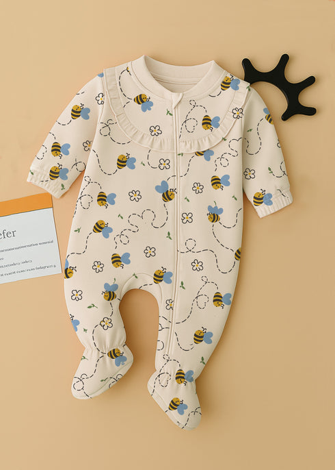 Buzzy Bee Frilled Zipper Fleece Footed Sleepsuit