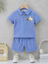 Playful Blue Jacquard Textured Polo Short Set