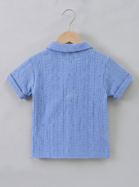 Playful Blue Jacquard Textured Polo Short Set