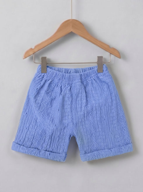 Playful Blue Jacquard Textured Polo Short Set