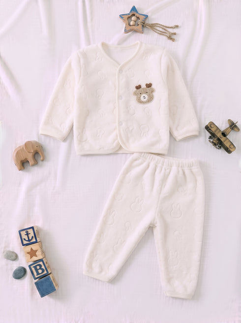Deer Embroidered Embossed Plush Fleece Co-ord Set