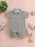 Olive Green Jacquard Textured Polo Romper