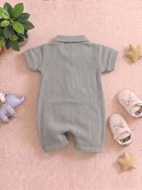 Olive Green Jacquard Textured Polo Romper
