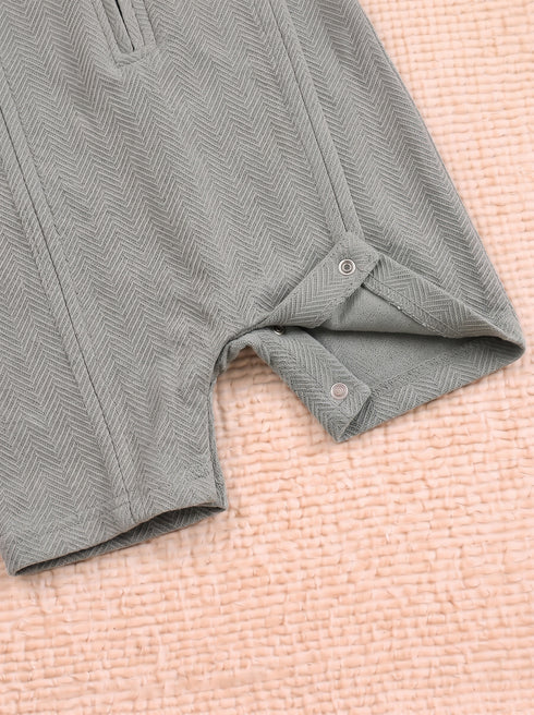 Olive Green Jacquard Textured Polo Romper