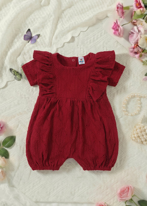 Red Structured Frill Romper