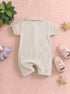 Beige Jacquard Textured Polo Romper