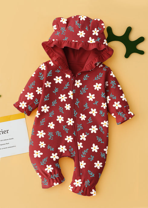 Floral Frost Frilled Fleece Hooded Sleepsuit