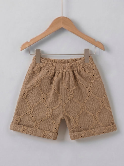 Playful Brown Jacquard Textured Polo Short Set