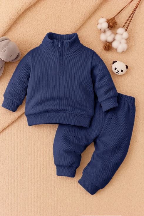 Ribbed High Neck (Navy)