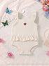 O-White Heart Embroidered Ruffle Grace Bodysuit
