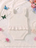 O-White Heart Embroidered Ruffle Grace Bodysuit
