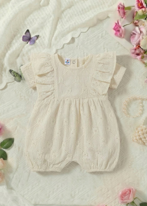 White Structured Frill Romper