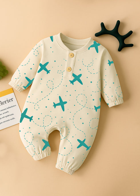 Little Aviator Grey Interlock Henley Sleepsuit
