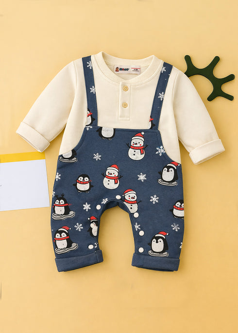 Snowy Penguin Dungaree Fleece Sleepsuit
