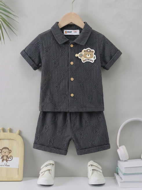 Noir Luxe Textured Button-Down Short Set