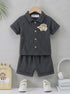 Noir Luxe Textured Button-Down Short Set