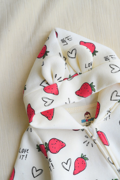 Strawberry Sketch Fleece Hooded Sleepsuit