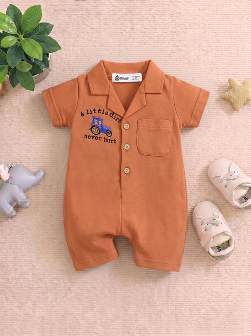 Little Tractor Cuban Collar Button-Up Romper