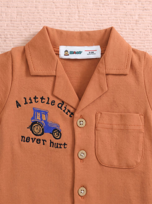 Little Tractor Cuban Collar Button-Up Romper