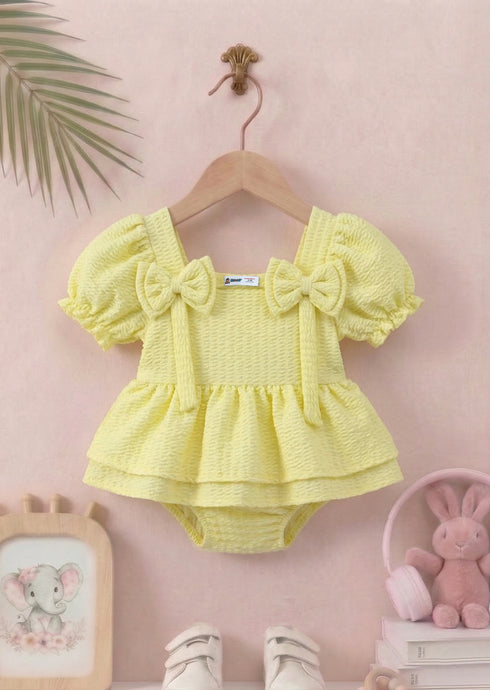Lemon Jacquard Bow Frock Set