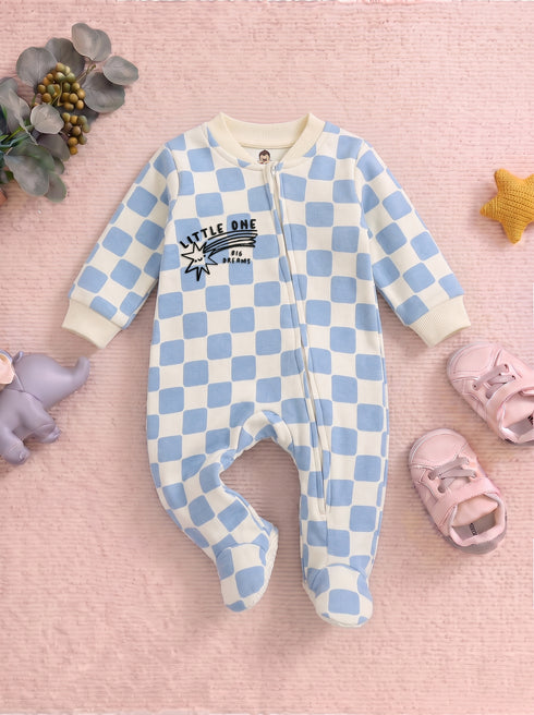 Big Dream Little One Checkered Fleece Footed Sleepsuit