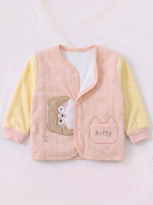 Kitty Applique Quilted Fleece Co-ord Set (Peach Pink)