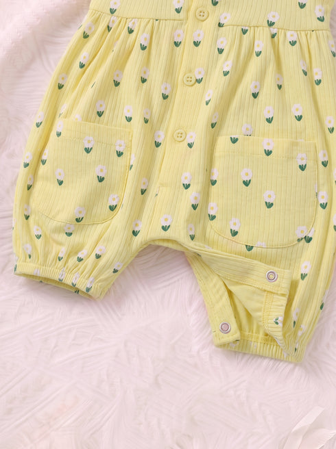 Yellow Daisy Printed Front Open Buttoned Romper