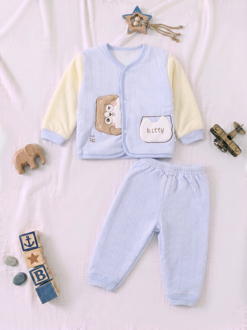 Kitty Applique Quilted Fleece Co-ord Set (Blue)