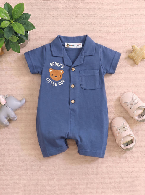 Bear Cub Cuban Collar Button-Up Romper