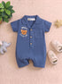 Bear Cub Cuban Collar Button-Up Romper