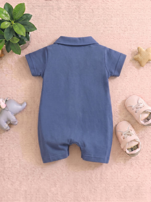 Bear Cub Cuban Collar Button-Up Romper