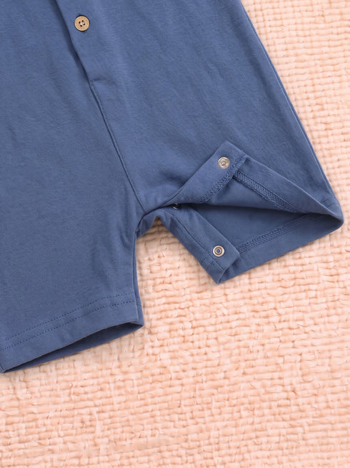 Bear Cub Cuban Collar Button-Up Romper