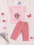 Berry Pop Ruffle Sleeve Interlock Pajama Set