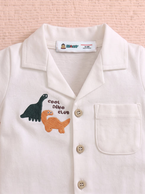 Dino Club Cuban Collar Button-Up Romper