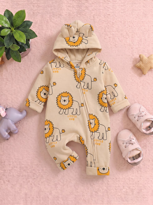 Lion Print Printed Hooded Sleepsuit