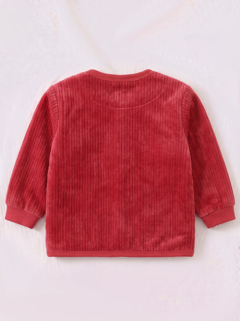 Bear Applique Plush Fleece Co-ord Set (Red)