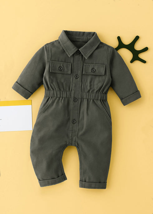 Non-Denim Baby Jumpsuit (Olive Green)