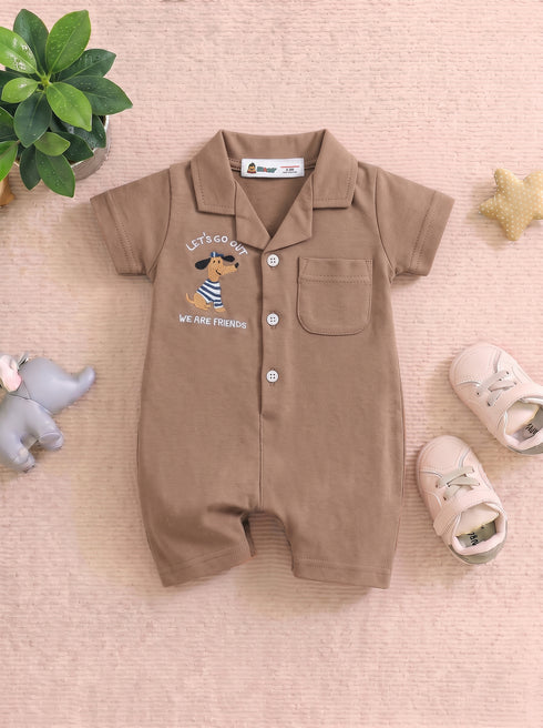 Dog Friends Cuban Collar Button-Up Romper